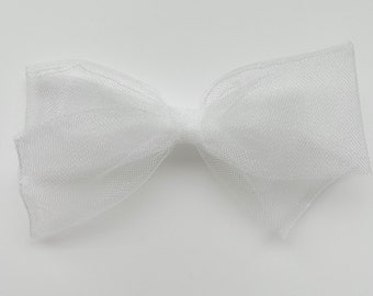 Pure White Tulle OVERSIZED Hand Tied Bow for Newborn Baby Child Little Girl Photo Prop Adorable Beautiful Blessing Baptism All White Bow