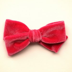 Bright Pink Velvet Hand Tied Bow for Newborn Baby Child Little Girl Photo Prop Adorable Beautiful Easter Spring Summer Bow