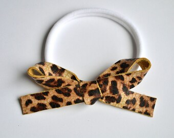 OVERSIZED Leopard Print Leather Bow One Size Fits All Nylon Elastic Adorable Photo Prop for Newborn Baby Little Girl Child Adult Summer Bow