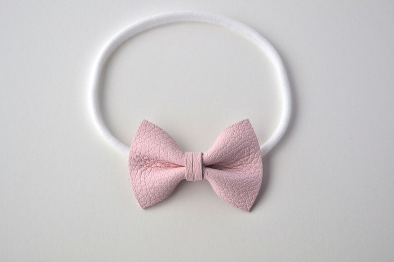 Blush Pink Leather Bow Headband ONE SIZE fits All Adorable Photo Prop for Newborn Baby Little Girl Child Adult Summer Headwrap Pretty Bow image 1