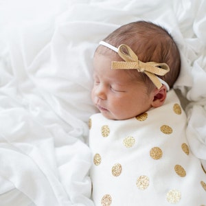 Gold Metallic LARGE Leather Bow One Size Fits All Elastic Adorable Photo Prop for Newborn Baby Little Girl Child Adult Headwrap Pretty Bow image 4