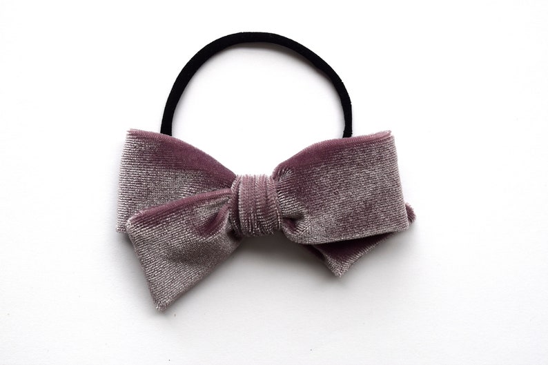 Dusty Orchid Velvet Hand Tied Bow Headband Adorable Photo Prop for Newborn Baby Little Girl Child Fall Mauve Lilac Purple Soft Headband image 3