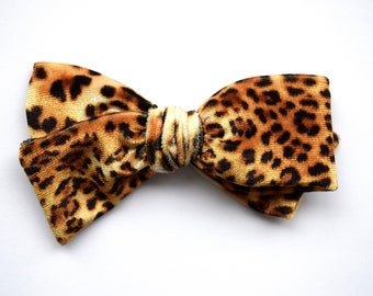 True LEOPARD Velvet Hand Tied Bow for Newborn Baby Child Little Girl Photo Prop Adorable Beautiful Easter Spring Summer Neutral Hair Bow