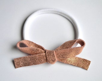 OVERSIZED Rose Gold Metallic Leather Bow Headband Adorable Photo Prop for Newborn Baby Little Girl Child Adult Summer Headwrap Pretty Bow