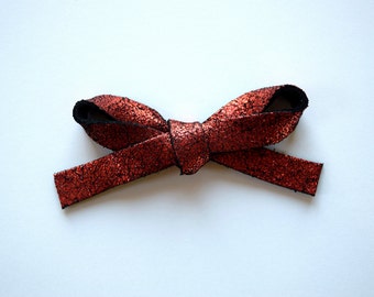 Red Vintage Metallic LARGE Leather Bow Clip Adorable Photo Prop for Newborn Baby Little Girl Child Adult Holiday Headwrap Pretty Bow