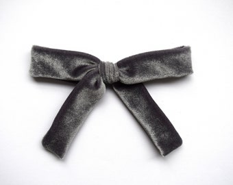 PENELOPE Silver Velvet Bow for Newborn Baby Child Little Girl Photo Prop Adorable Beautiful Summer School Girl Fall Winter Spring Gray Clip