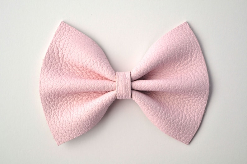 BLUSH Pink Leather Bow Beautiful Adorable Clip for Newborn Baby Little Girl Child Adult Photo Prop Pictures image 1