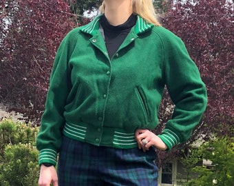 Green Varsity Jacket, 60s Vintage Wool Bomber