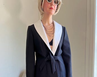 Lilli Ann Vintage Jacket, Black / White Shawl Collar Blazer