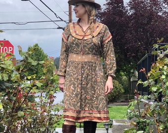 70s Boho Diane Freis Long Sleeve Midi Dress XL