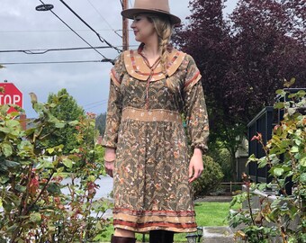 Vintage Prairie Dress, Diane Freis Boho Long Sleeve Midi XL