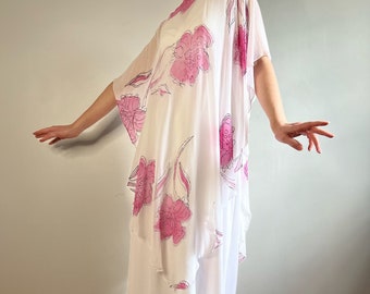 Vestido floral con capa, vestido de noche vintage de los años 70