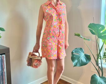 Vintage Pink Floral Romper, 60s Women’s Playsuit NWT