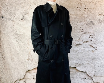 London Fog Trench Coat, 90s Black Vintage Long Coat w/ Removable Lining