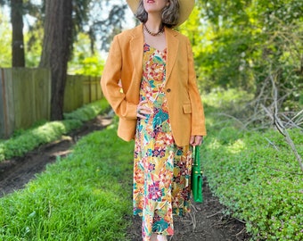 Raw Silk Blazer, Vintage 90s Amber Jacket