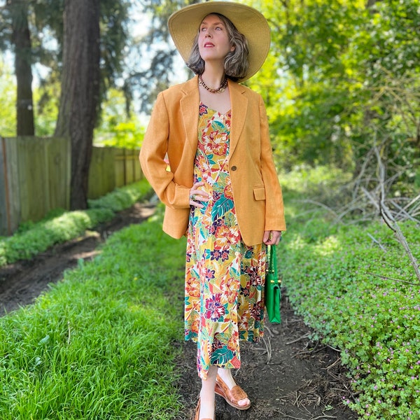 Raw Silk Blazer, Vintage 90s Amber Jacket