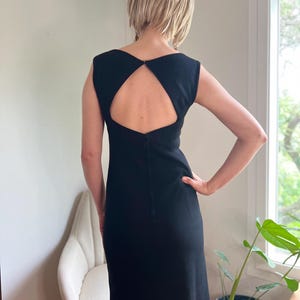 60s Black Wool Vintage Sheath Dress w/ Back Cutout XS