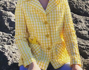 Yellow Gingham Seersucker Blazer