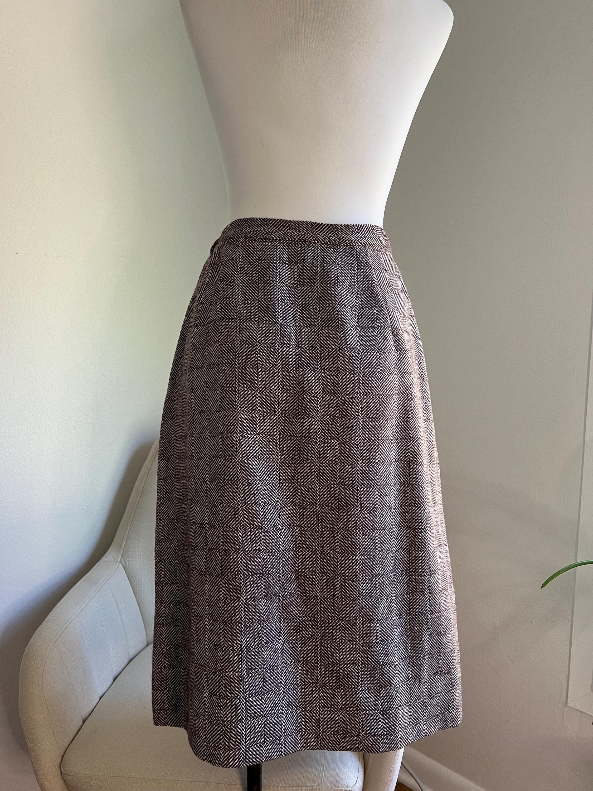 Brown and beige patterned wool midi skirt main image 1