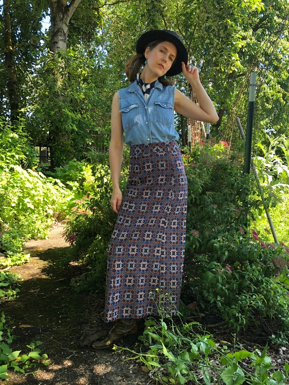 70s Maxi Skirt, Long Vintage Column Skirt - image 3