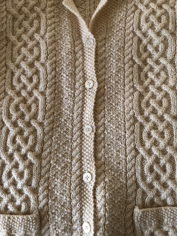 Cream Cable Knit Cardigan, Vintage Wool Sweater - image 8