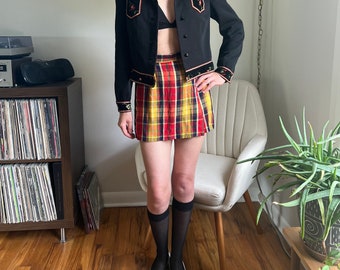Plaid 90s Skort, XS Vintage High Waisted Mini Skirt