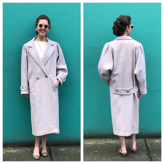 Wool 80s Coat, Ivory Vintage Maxi Oversized Coat
