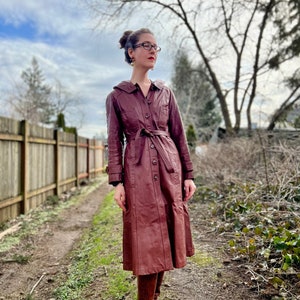 70s Vintage Leather Trench Coat w/ Hood