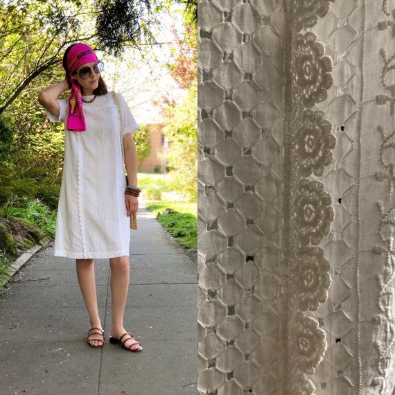 White Eyelet Lace Vintage Shift Dress, Broderie Anglaise - Etsy Sweden