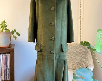 Lilli Ann 50s 60s Green Fur Felt & Wool Drop Waist Coat