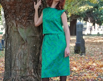 60s Emerald Green Brocade Matching Set XS