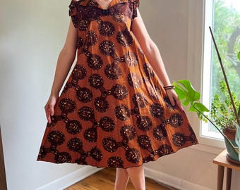 Wax Print Cotton Dress, Trapeze Ankara African Midi