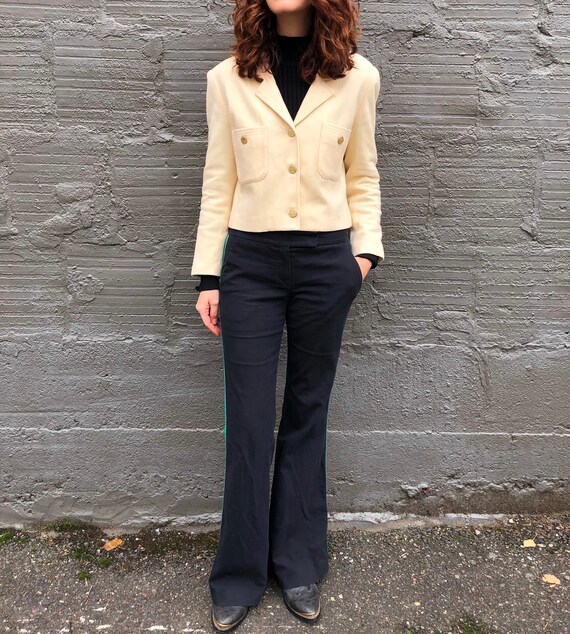 80s Wool Jacket, Vintage Cream Cropped Coat