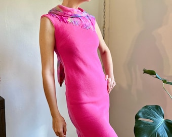 1960s Pink Mini Dress w/ Chiffon Scarf XS