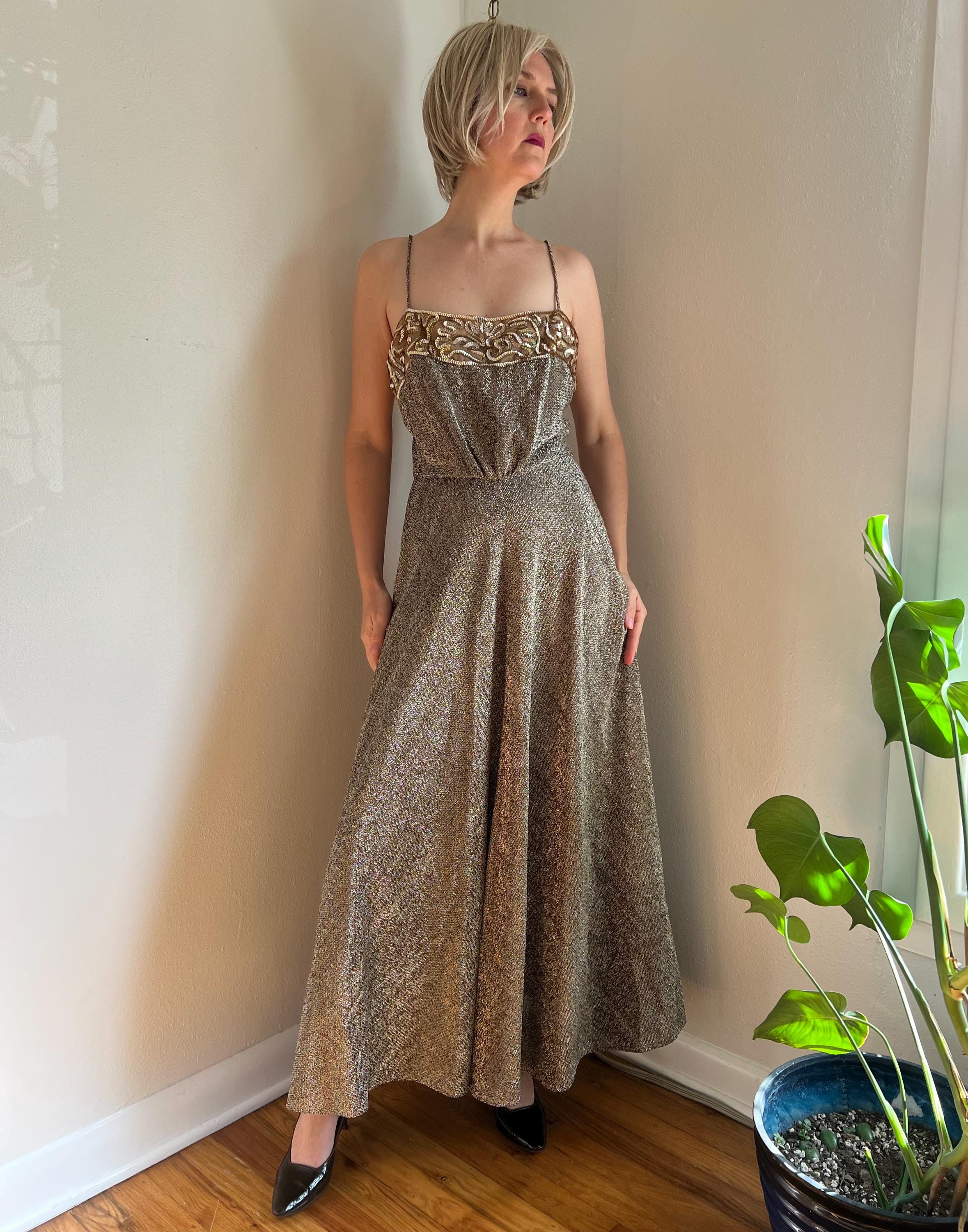 70s sequin dress Vintage 70s Sequin Dress, Black Sequined Slip Dress, S to M