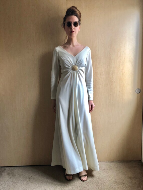 70s Ivory Evening Dress Vintage Long Sleeve Maxi Formal Dress - Etsy
