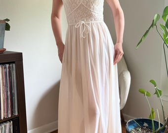 1950s Vintage White Nightgown, Lace Slip Dress