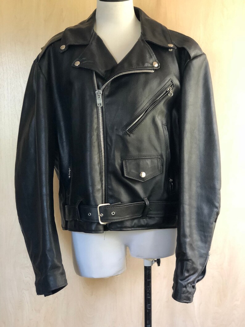 Vintage Motorcycle Jacket Black Leather Biker Mens Excelled Heritage Brand Made In Usa