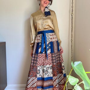 70er Jahre Patchwork Gobelin Maxi Rock, Vintage Wickelrock