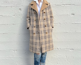 Lilli Ann Wool Coat, Plaid Tweed Vintage 60s Double Breasted Coat