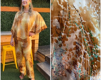 Silk Applique Matching Caftan Top & Pant Set