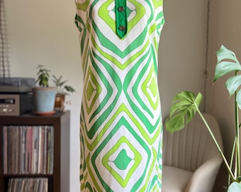 Mr. Dino 60er/70er Jahre Grünes Hemdkragenkleid
