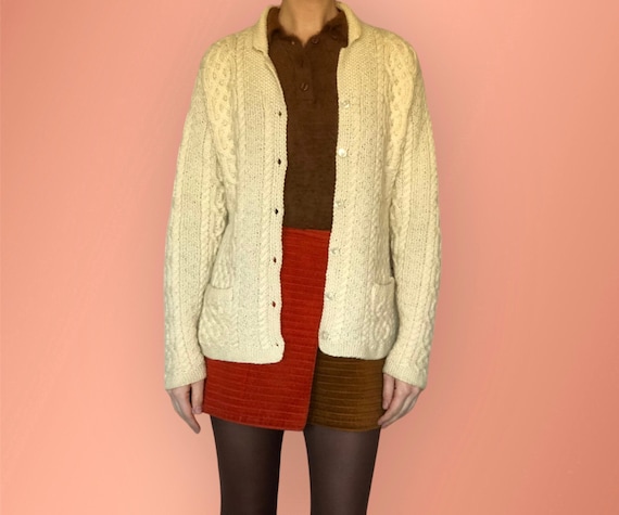 Cream Cable Knit Cardigan, Vintage Wool Sweater - image 1