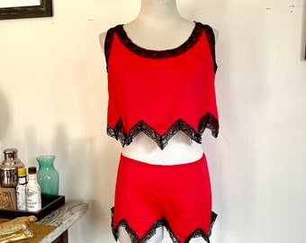 60s Red Lingerie Matching Set