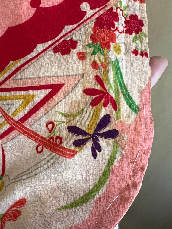 Antique Silk Kimono w/ Red & Pink Print - image 10