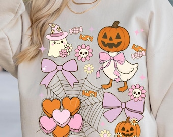 Preppy Coquette Halloween PNG, silly goose halloween, pink halloween, girly halloween, candy hearts png, cute spooky halloween png