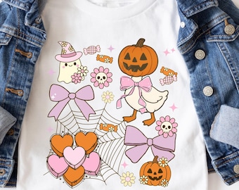 Preppy Coquette Halloween PNG, silly goose halloween, pink halloween, girls halloween, candy hearts png, cute spooky halloween png