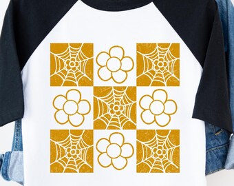 Checkerboard Spiderweb Halloween PNG, retro halloween, floral halloween png, girly halloween, trendy fall png, cute spooky halloween png