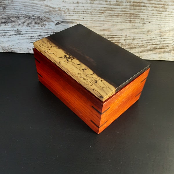 Unique Padauk wood box with Spalted Katalox lid - Artesian crafted gift worthy heirloom treasure