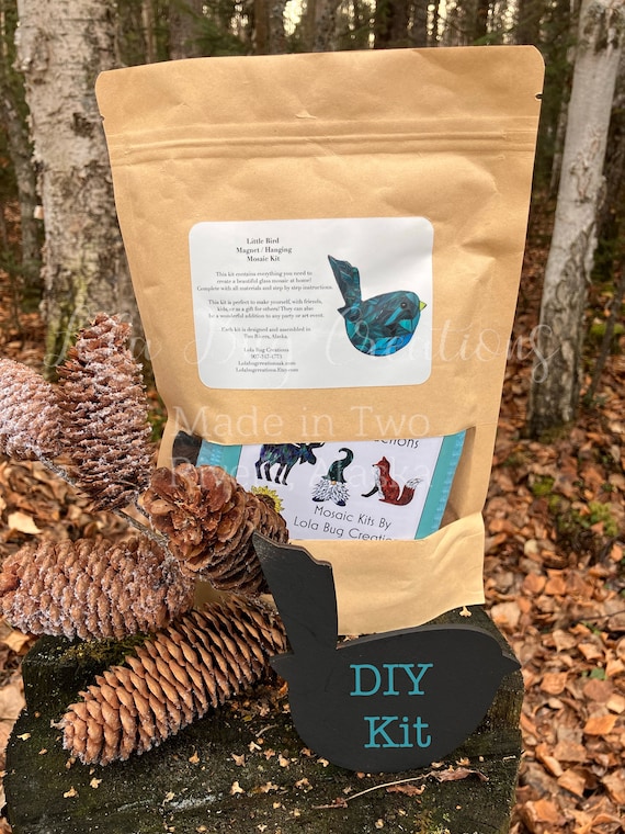 Little Teal Bird Magnet/ Hanging Glass Mosaic Kit - DIY-Do it yourself- Make it yourself